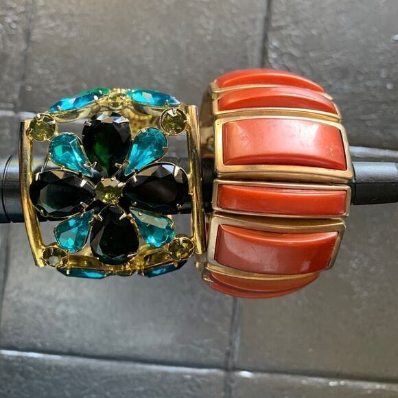 Gorgeous Vintage Emerald Green and Romance Rust Brown SET of 2, Stamped - Picture 2 of 7